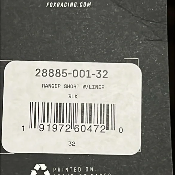 NWT Fox Biker Men Ranger Short w Liner Size 32